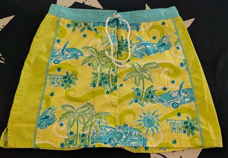 Lilly Pulitzer Girls 14 Tropical Floral Yellow Blue Drawstring A-Line Skirt