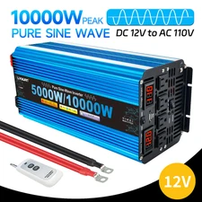 5000W 10000W Pure Sine Wave Power Inverter 12V to 110V Converter Remote 50/60HZ