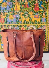 17X12 Inch Large Real Goat Leather Shoulder Bag Tote Brown Women's bag