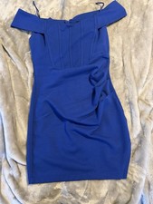 Privy Blue Ruched Off-Shoulder Bodycon Dress Knit Stretch Size M