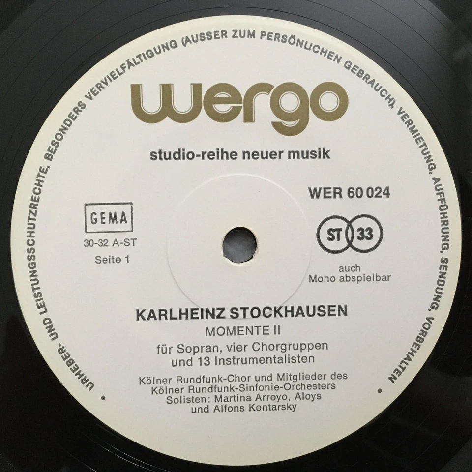 U055 Stockhausen Moments Arroyo A. & A. Kontarsky Wergo WER 60024 Stereo Foto 2 de 4