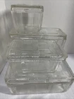 Set Of 4 Vintage Anchor Hocking Clear Refrigerator Dishes Ribbed Glass w/lids