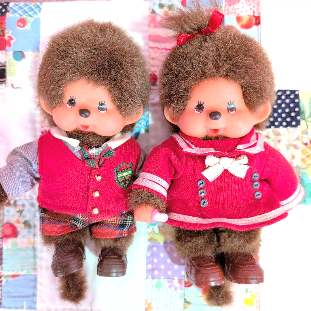 Monchhichi Boy Girl Set Plush Doll School Uniform Red Clothing