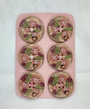 Large Buttons X6, Pink Flower & Ladybird, 4 Hole, Sewing & Crafts, 3cm/30mm.