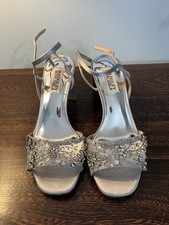 Badgley Mischka Crystal Embellished Open Toe Block Heels Blue Mist Size 5.5