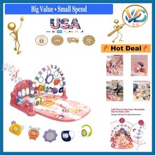 Pink Baby Play Mat Gym with Musical Piano Lights Sensory Toys Tummy Time