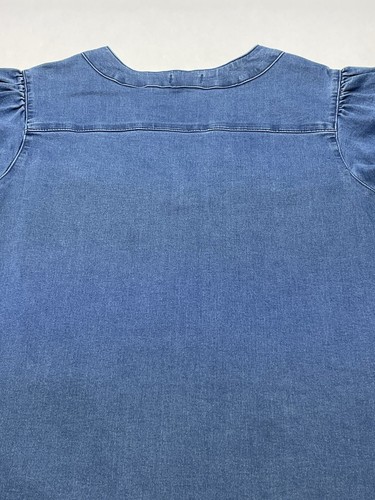 Denim Blue Jean Puff Sleeve Button Front Shirt Dress Size L Fall Western Preppy - Picture 9 of 20