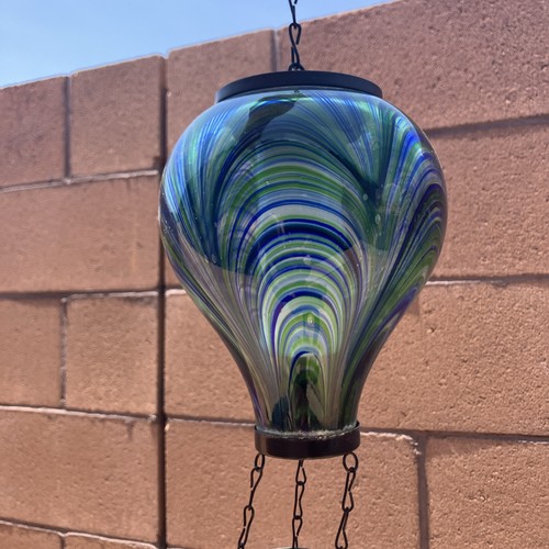 Art Glass Solar Powered Tie Dye Hot Air Balloon Blown Glass Hanging - Picture 4 of 12