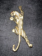 JJ Jonette ? Vintage Panther Cat Brooch  Large Mark On Back Rhinestone