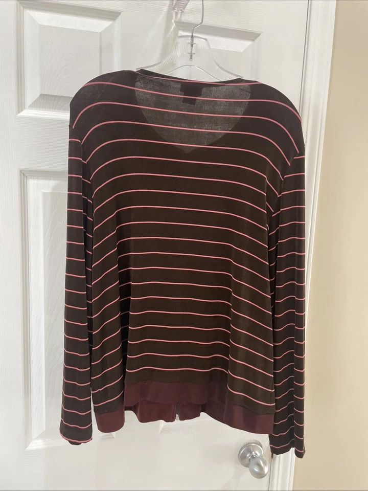 Citiknits Womens Jacket Brown Pink Stripes Zip Up Round Neck Knit Top Large - Image 3 of 3