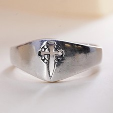 Size 12.5, Vintage Sterling silver handmade ring, 925 cross band