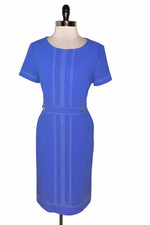 TOMMY HILFIGER Size 14 Sheath Dress Blue White Short Sleeve Stretch Knit Pockets
