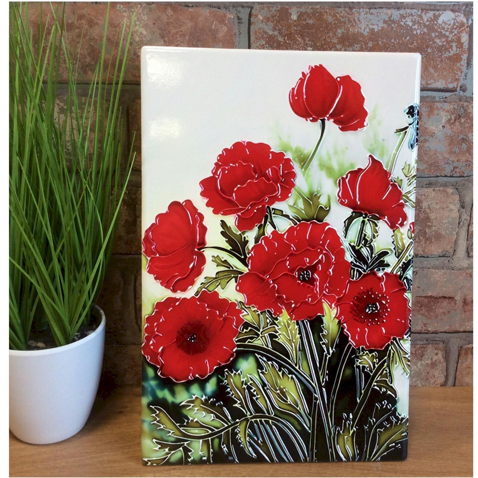 Old Tupton Ware Poppies Rectangular 8"" x 12"" Ceramic Picture Tile Boxed