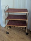 Vintage 3-Tier Folding Wooden Tray Drinks Trolley Atomic Leaf Design Mid Century