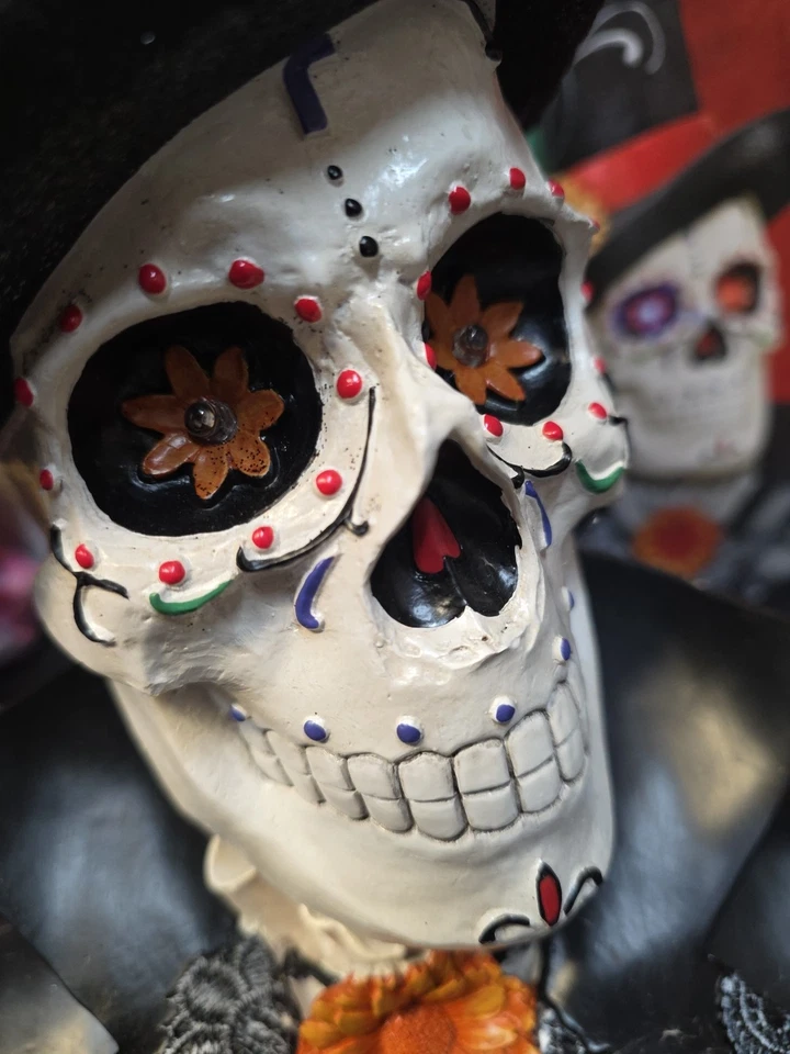 Calavera de Halloween Día de Muertos con luces LED cambiantes de color decoración utilería Foto 3 de 4