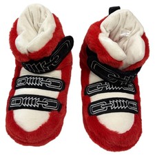 Boys Fuzzy Plush Red Ski Booties Slippers