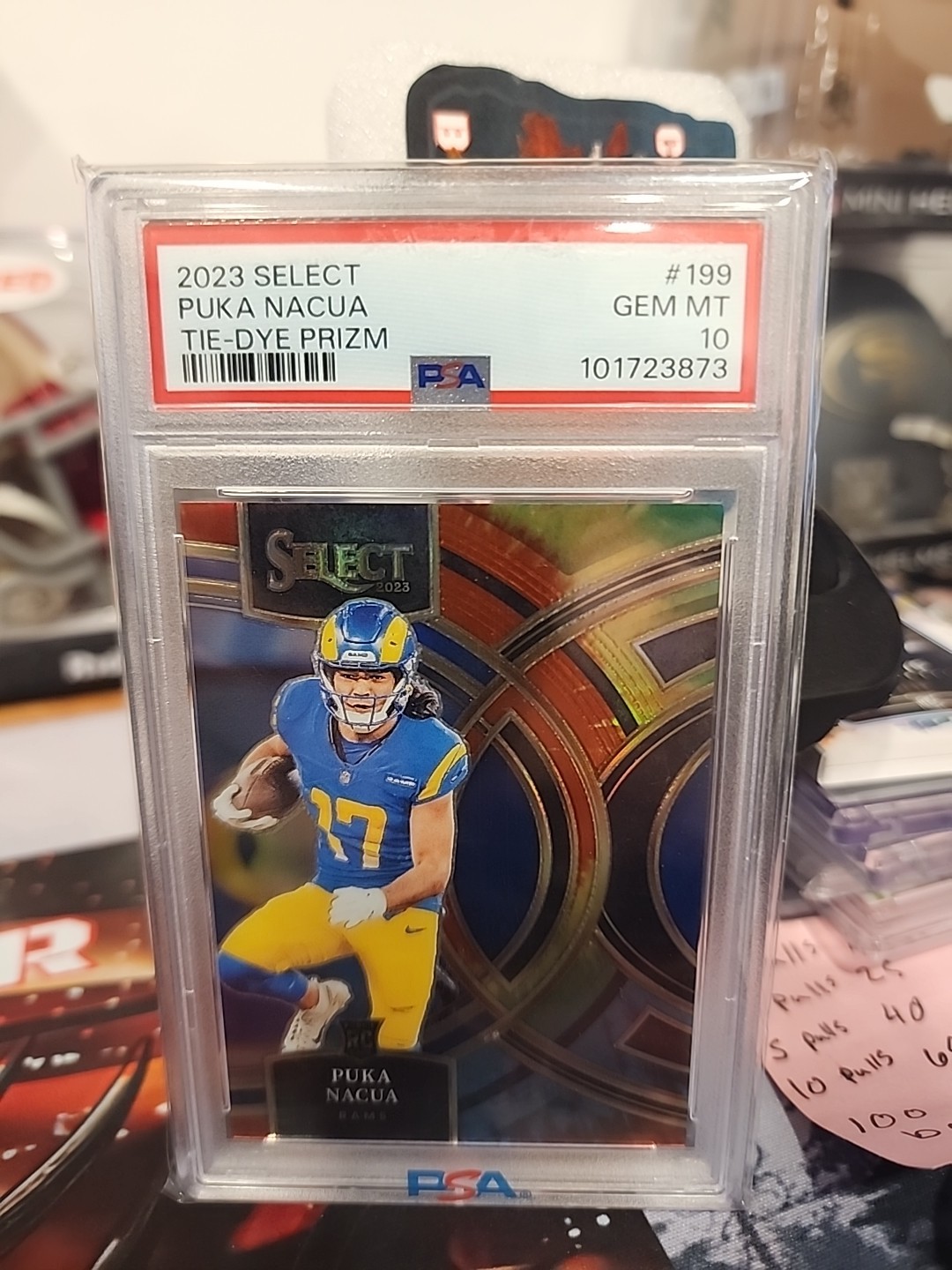 2023 Panini Select - Premier Level Puka Nacua #199 Tie-Dye Prizm /25 (RC)