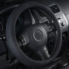 Black Faux Suede Memory Foam Steering Wheel Cover For 14.5-15 Inch Universal Fit