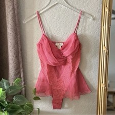 NWT Vintage Victoria's Secret Gold Label Pink Chiffon Lace Teddy Size Med