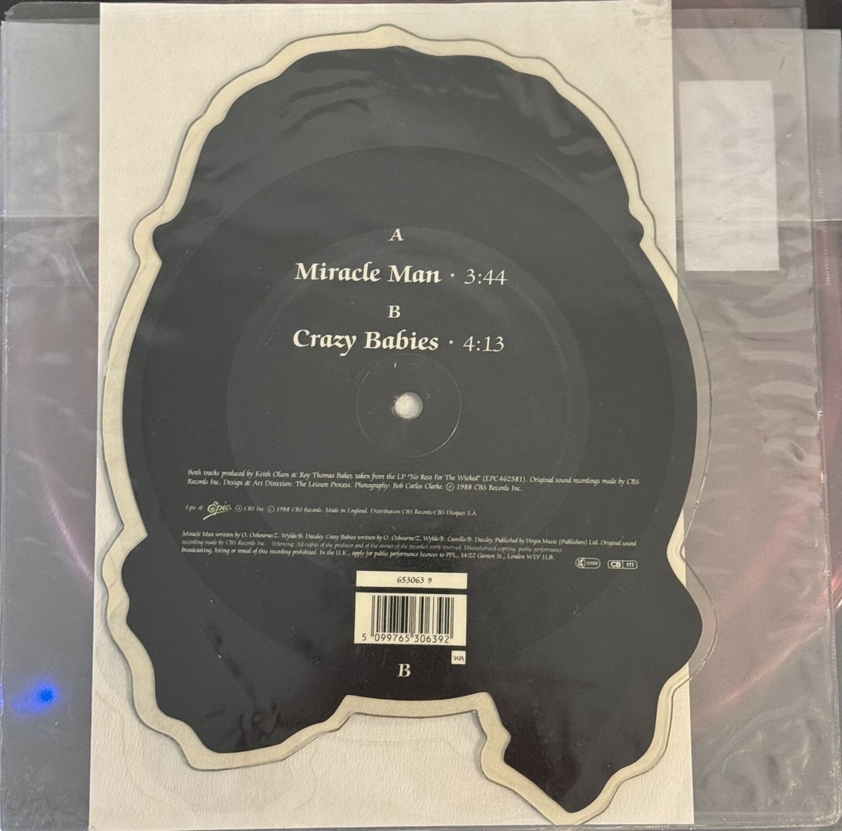 未開封盤【見本盤激レア】OZZY OSBORNE/Miracle Man Ozzy Osbourne Miracle Man SHAPE PICTURE DISC Vinyl Single 7inch
