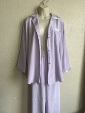 Victorias Secret Satin Trim Pajama Set Women Purple Shirt Pants Long Small
