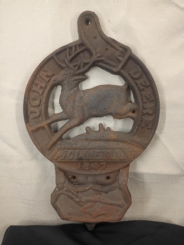 Vintage John Deere Cast Iron Wall Pocket Plaque Letter Mail Bill 10" x 17" 