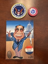 Richard Nixon post card And Pin Lot historic VTG Lot Of 5! A26