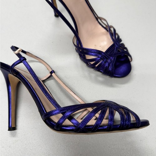 SJP lila Leder Riemchen Stiletto Heels Damen 8 formell Slingback Vintage Y2K