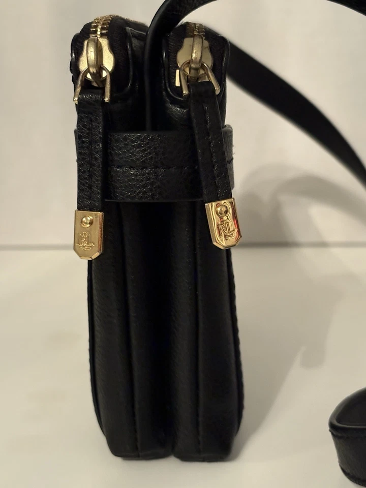 Bandolera Ralph Lauren Crawley Doble Cremallera en Cuero Negro Foto 3 de 4