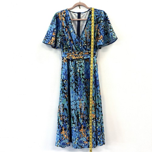 NWOT! Womens Dress Size XL Colorful Blue Abstract Sash Tie Crossover Front Zip - Picture 10 of 13