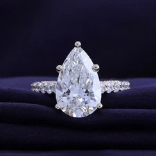 5.8 Ctw Solitaire Engagement Ring Pear and Round Lab Grown Diamond 14K Gold