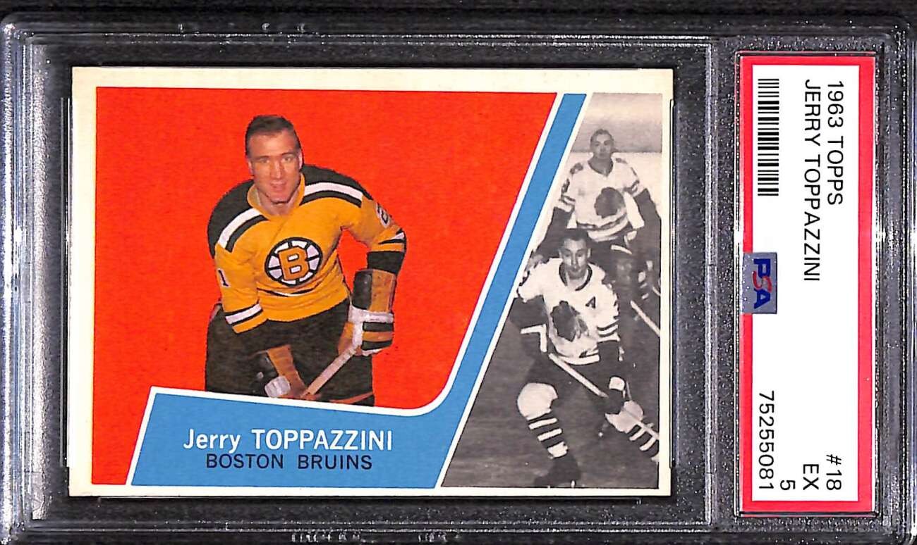 Jerry Toppazzini #18 Hockey Cards 1963 Topps trading card — raw and PSA graded price guide