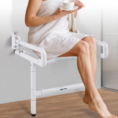 NEWTRY 21'' Folding Shower Seat Wall Mounted 660lb Fold Down Chair White.
