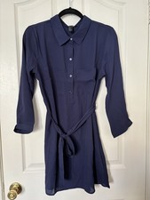 Forever 21 Shirt Dress Navy Blue Women's Size M Medium Tie Waist Polyester