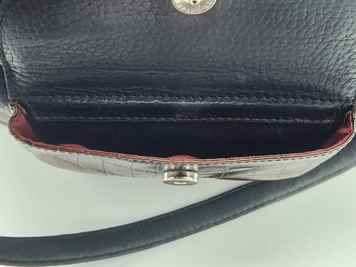 Vintage Brighton Black Pebbled Leather Brown Crocodile Accents Shoulder Purse... - Picture 15 of 18