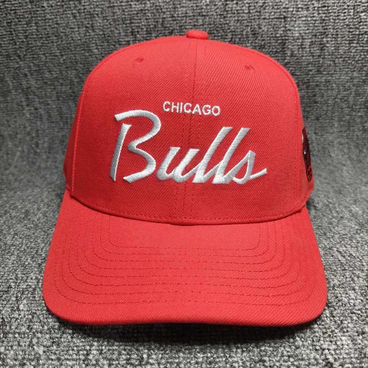 Mitchell & Ness Chicago Bulls NBA Red Snapback Hat Script Logo Cap