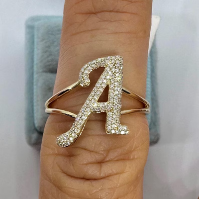 #ad 1Ct Round Moissanite Initial Any Letter Engagement Ring 14K Yellow Gold Plated $110.59