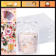 100Pcs Large White Organza Bags 6x9 - Small Mesh Drawstring Gift Bags