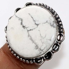 Anello Howlite placcato argento 925 US 8,5 design ispirato al lusso più bello GW