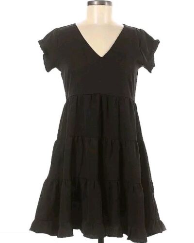 Women's Ruffle Dress, Short Sleeve, Flowy Tiered In Black New With Tag