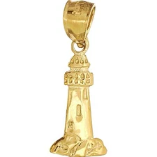 14K Gold Lighthouse Charm Nautical Guardian Sea Jewelry
