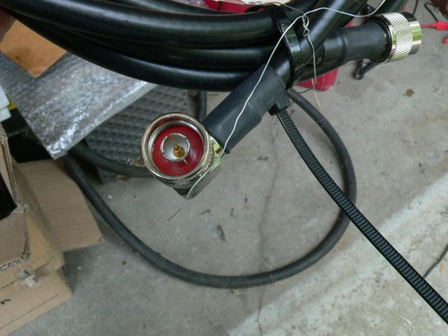 N-male to 90 degree N-male 12' Belden URM 67 Coax Jumper - Picture 2 of 3