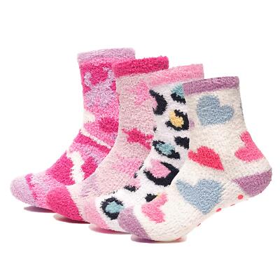 Kinder Mädchen Kuschelsocken mit rutschfestem Gripper warm Winter flauschig Hüttenschuhe Socken