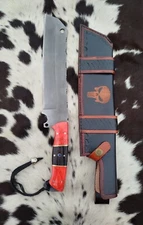 CUSTOM HANDMADE D2 TOOL STEEL HUUNTING MACHETE CAMPING SURVIVAL MACHETE + SHEATH