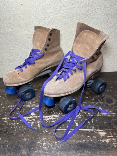 Vintage Riedell Brown Suede Sure-Grip Super X 6R Roller Skates MENS 8 3166 7907