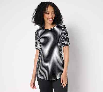 Denim & Co. Active Cool to the Touch Jersey Tunic-Black Stripe-Small-NEW-A688035