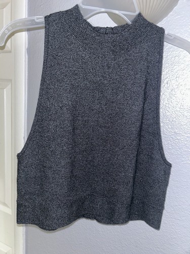Victorias Secret Crop Sweater Tank Size XL Charcoal Gray - Black Striped NWT - Picture 6 of 9