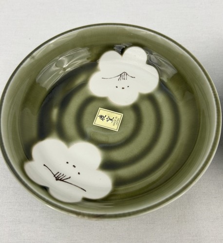 SET of 4 Japanese Soy Sauce Sushi Dipping Bowl Green Cream Flowers Made in Japan - Picture 4 of 17