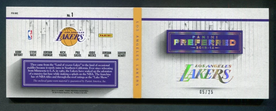 2013-14 Panini Preferred Lake Show GU Booklet Kobe Bryant Nash Meeks Gasol /25 - Image 2 of 2