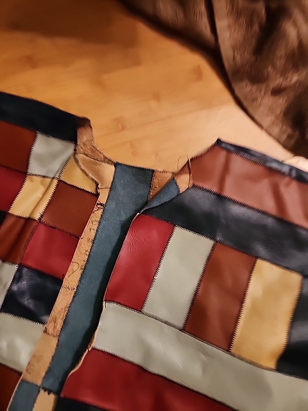 Unique Large Leather Colorful Patchwork Poncho Se… - image 6